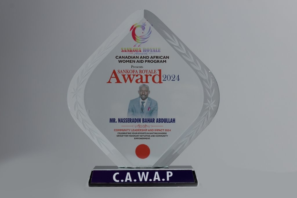 Sankofa Royale Award 2024 presented to Mr. Nasseradin Bahar Abdullah for community leadership and impact.