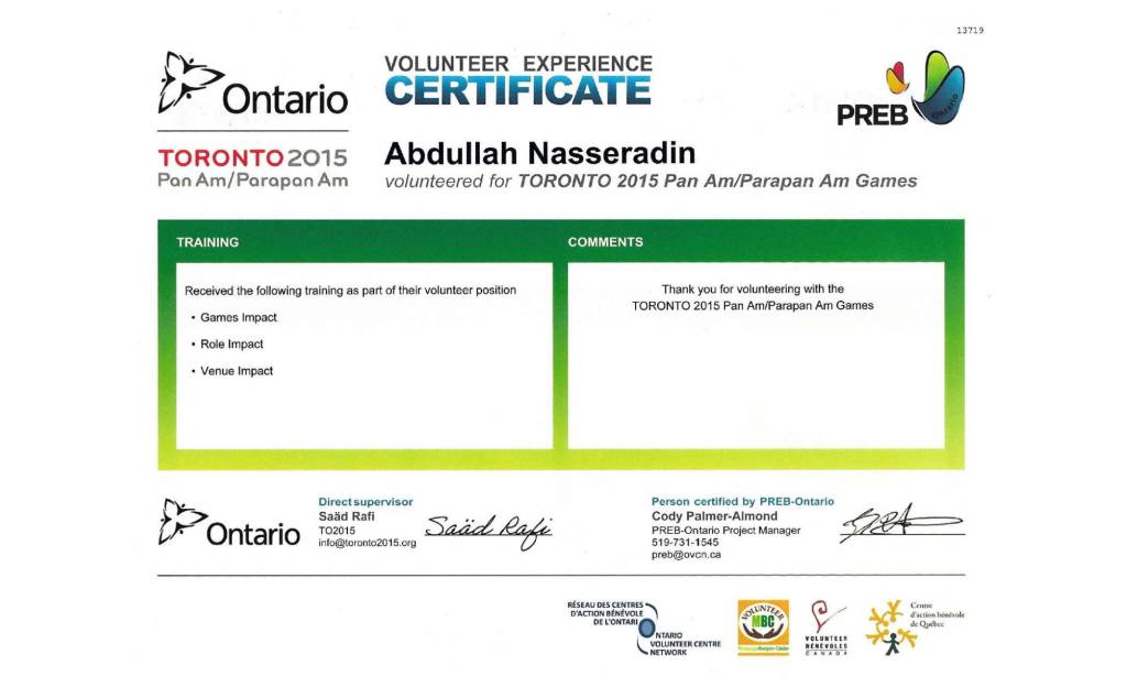 Toronto 2015 Pan Am/Parapan Am Games Volunteer Recognition